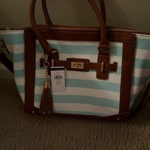 Wilson turquoise and white handbag with brown accents